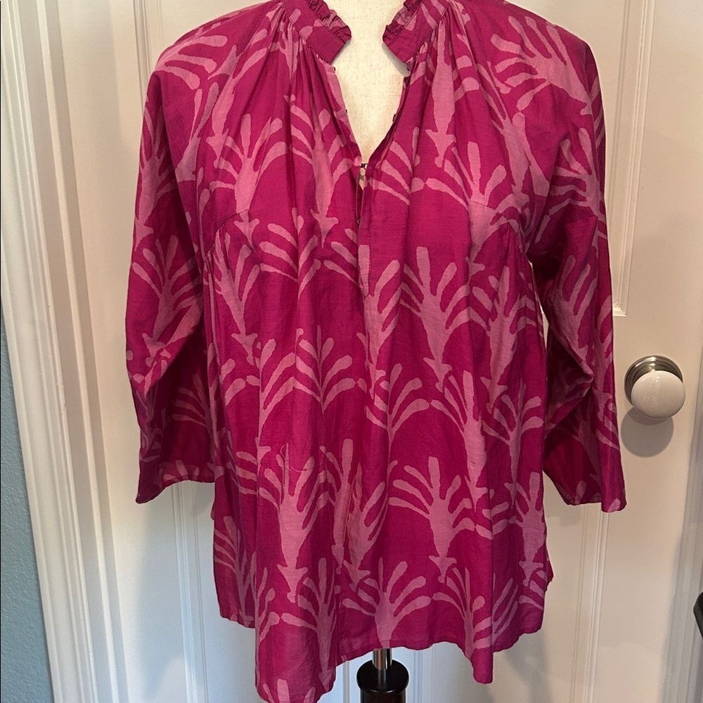 Apiece Apart Magenta Printed V-Neck Tunic silk cotton blend size 4 oversized